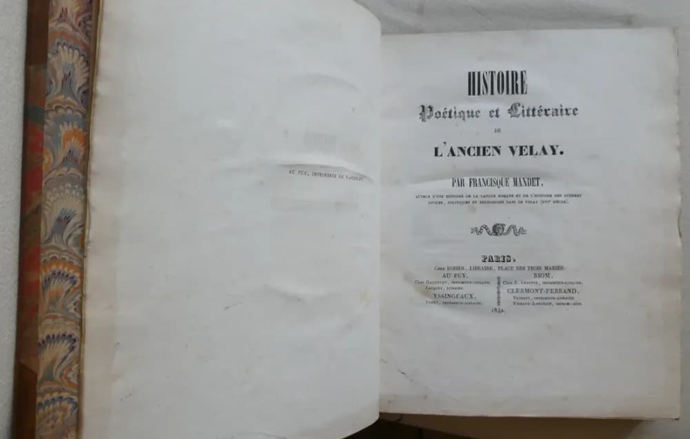 Histoire Poétique et Littéraire de l'Ancien Velay. F MANDET Ed. Originale - Image 5